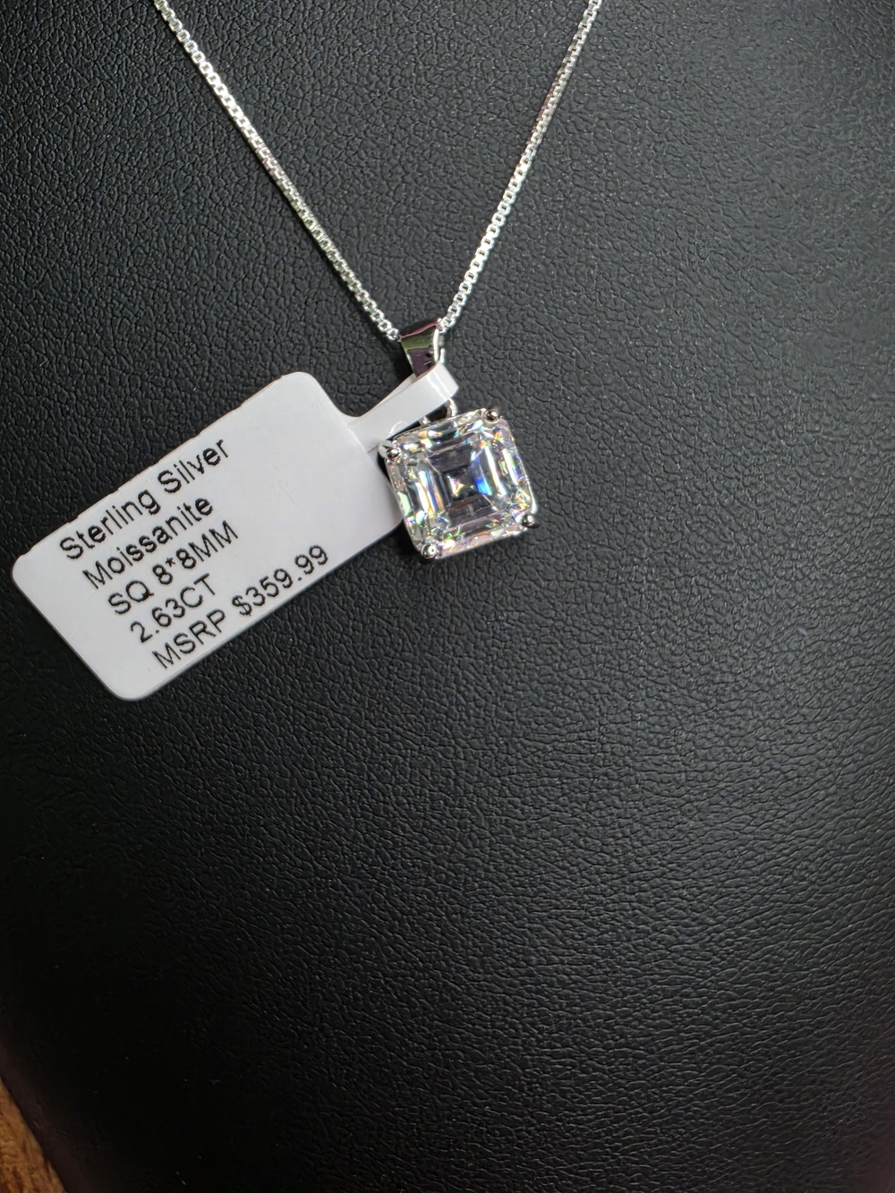 Sterling Silver 2.63ct Asscher Cut Moissanite Pendant Necklace